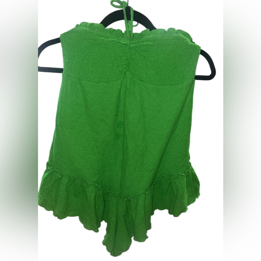 Urban Outfitters Bright Green Smocked Textured Top